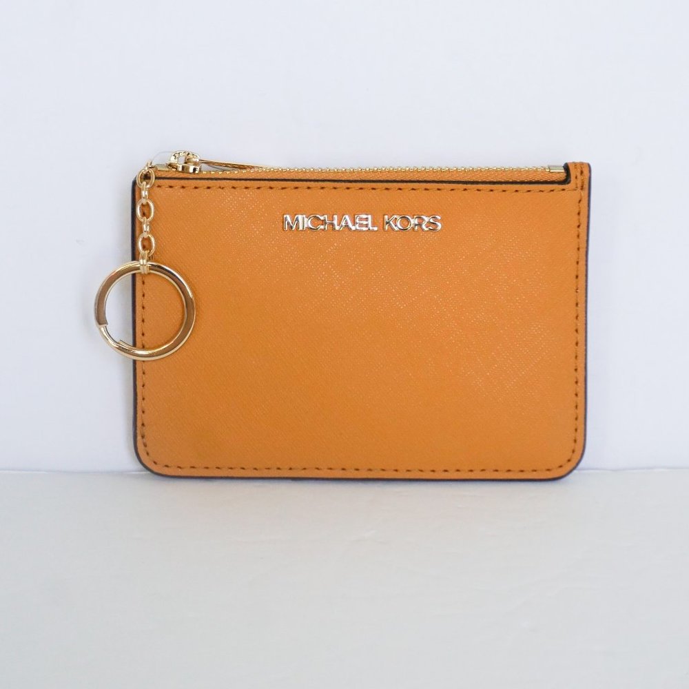 Michael Kors Jet Set Travel Small Top Zip Coin ID Key Holder Wallet Yellow